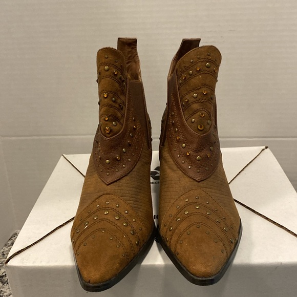 Coconuts Tan Studded Western Ankle Boots - Picture 2 of 4